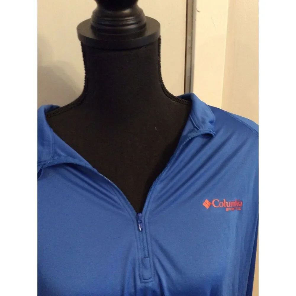 Columbia Partial Zip Lightweight Mens Blue PFG Gear XL Logo down sleeve